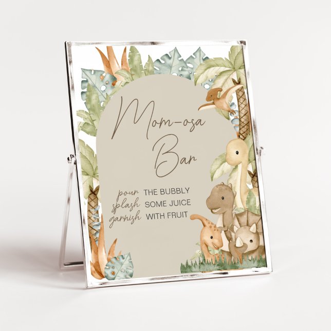 Poster Boho Dinosaur Baby shower Maman Osa Bar (Gender Neutral Dino Baby Shower Mom Osa Bar Sign)