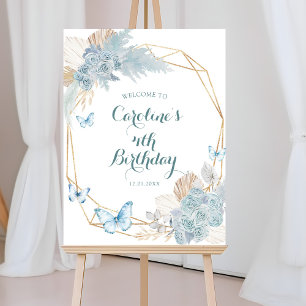 Poster Boho Dusty Bleu flotter sur le papillon Bienvenue