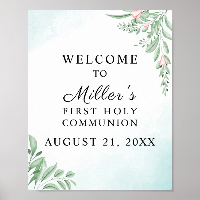 Poster Boho Dusty Blue Eucalyptus Communion Bienvenue (Devant)