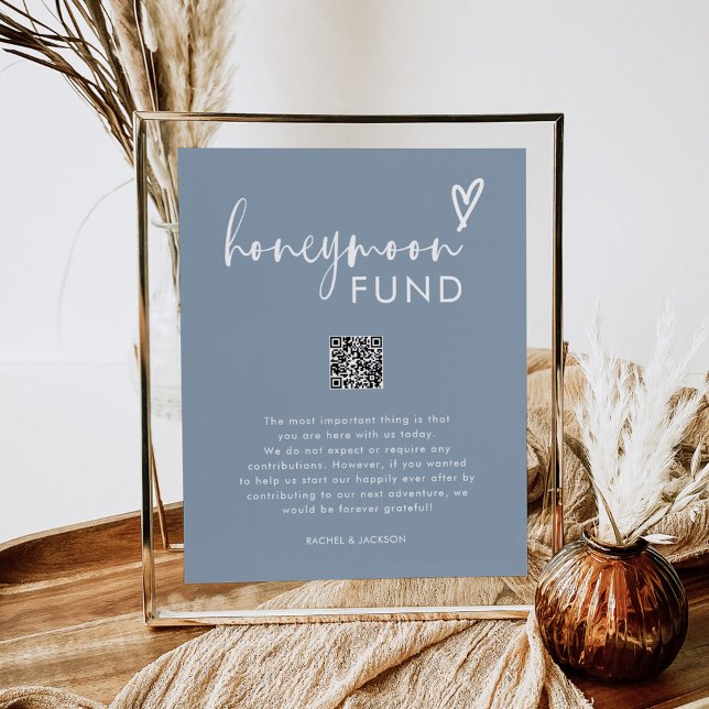 Poster Boho Dusty Blue QR Mariage Honeymoon Fund (Créateur téléchargé)