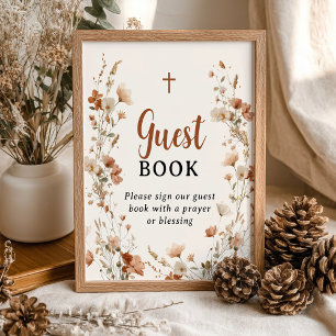 Poster Boho Dusty Rose Fleur sauvage Baptême Livre d'invi