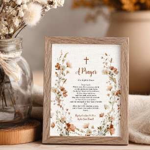 Poster Boho élégant Fleur sauvage Dusty Rose Prière bapti