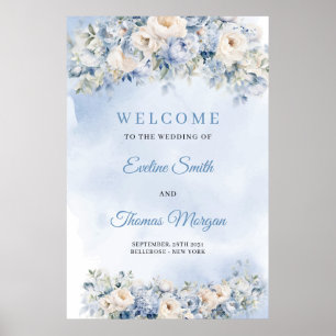 Poster Boho Elegant hiver bleu poussiéreux et fleurs d'iv