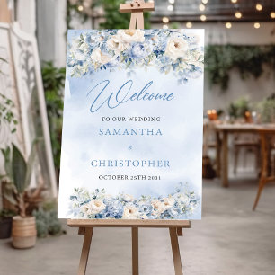 Poster Boho Elegant hiver bleu poussiéreux et fleurs d'iv