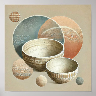 Poster Boho en céramique Earthy Bowls Minimaliste Abstrai