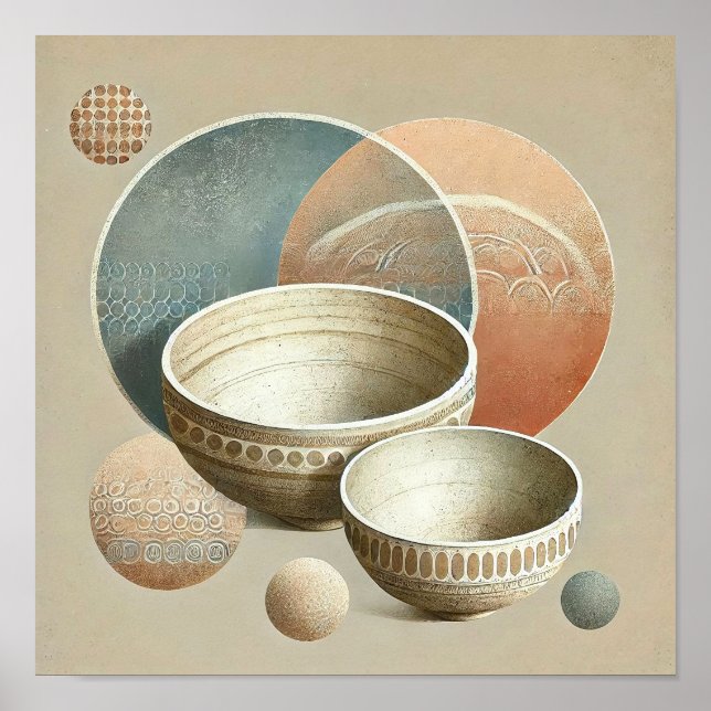 Poster Boho en céramique Earthy Bowls Minimaliste Abstrai (Devant)