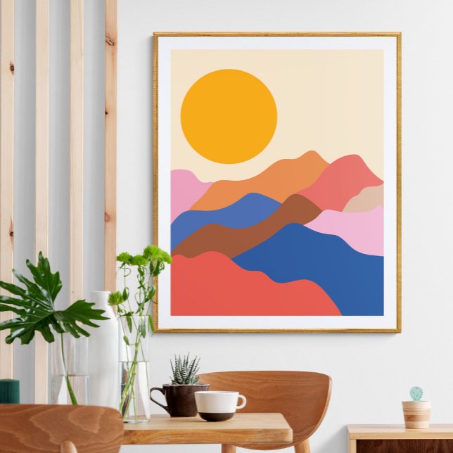 Poster Boho Esthétique Abstrait Paysage Montagnes Bleu (Créateur téléchargé)