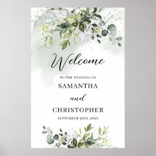 Poster Boho Eucalyptus branches vertes or Bienvenue