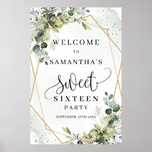 Poster Boho Eucalyptus verdure 16e anniversaire bienvenue