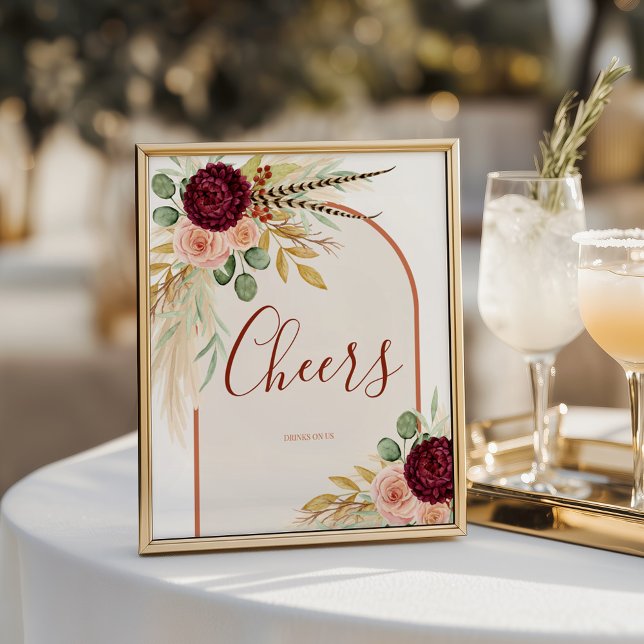 Poster Boho Fall Floral Mariage Bar Chefs Table Signale (Créateur téléchargé)