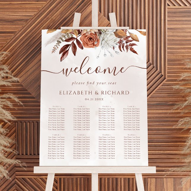 Poster Boho Fall Terracotta Fleurs Mariage Seating Chart (Créateur téléchargé)