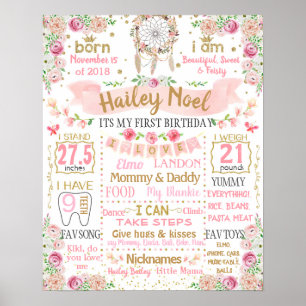 Poster Boho Feather Floral Fleurs Signal de fête d'annive
