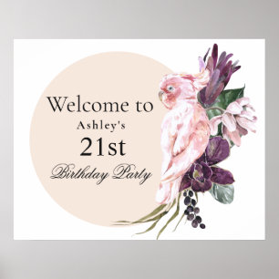 Poster Boho Feminine Tropical Pink Parrot 21e anniversair
