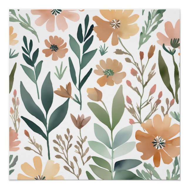 Poster Boho Fleur sauvage Aquarelle Floral Pastel