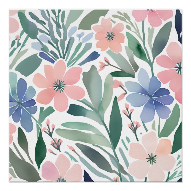Poster Boho Fleur sauvage Aquarelle Floral Pastel (Devant)
