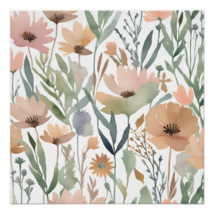 Poster Boho Fleur sauvage Aquarelle Floral Pastel