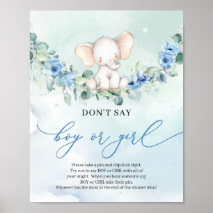Poster Boho fleuri bébé éléphant Ne pas dire GARÇON ou FI