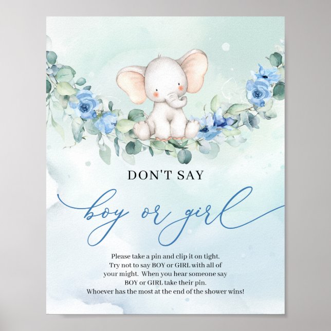 Poster Boho fleuri bébé éléphant Ne pas dire GARÇON ou FI (Devant)