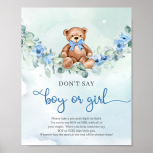 Poster Boho fleuri bébé éléphant Ne pas dire GARÇON ou FI