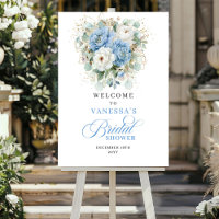 Boho Fleurs Bleues Pastel Accueil de la Mariée
