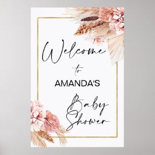 Poster Boho Floral avec Baby shower d'accueil en laiton P