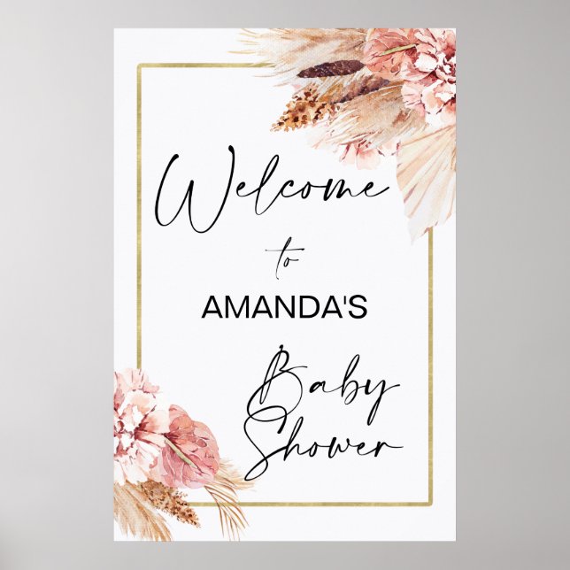 Poster Boho Floral avec Baby shower d'accueil en laiton P (Devant)
