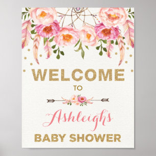 Poster Boho Floral Baby shower Blush Dreamcatcher Bienven