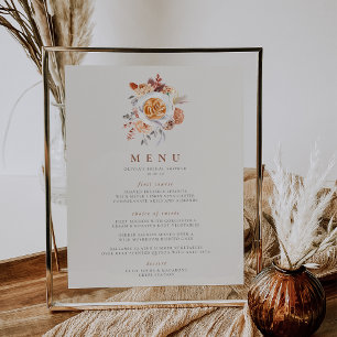 Poster Boho Floral Café Thème Fête des mariées Menu Panne