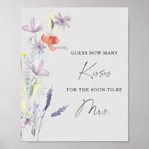 Poster Boho Floral combien de baisers nuptiale douche jeu