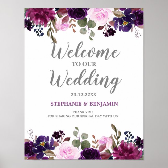 Poster Boho Floral Lavender Violet signe Mariage / affich (Devant)