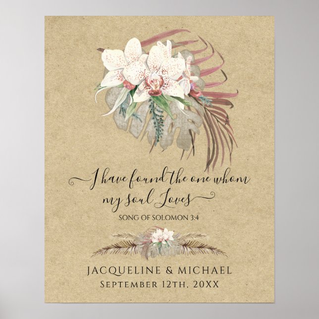 Poster Boho Floral Orchidée Blanche Pampas Mariage en her (Devant)