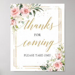 Poster Boho floral rose vif merci signe d'arrivée