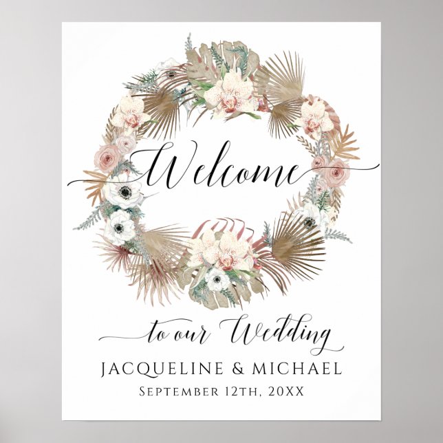 Poster BOHO Floral Séché Palm Foliage Mariage de bienvenu (Devant)