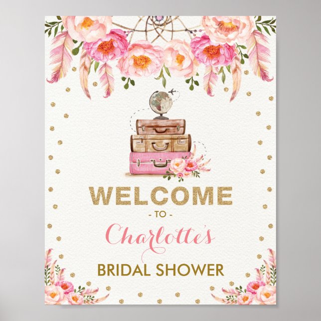 Poster Boho Floral Voyage Enterrement de Vie de Jeune Fil (Devant)