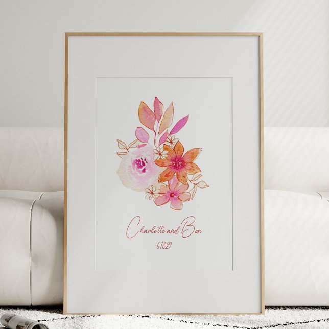 Poster Boho Flower Pink Watercolor Personalized Wedding (Créateur téléchargé)