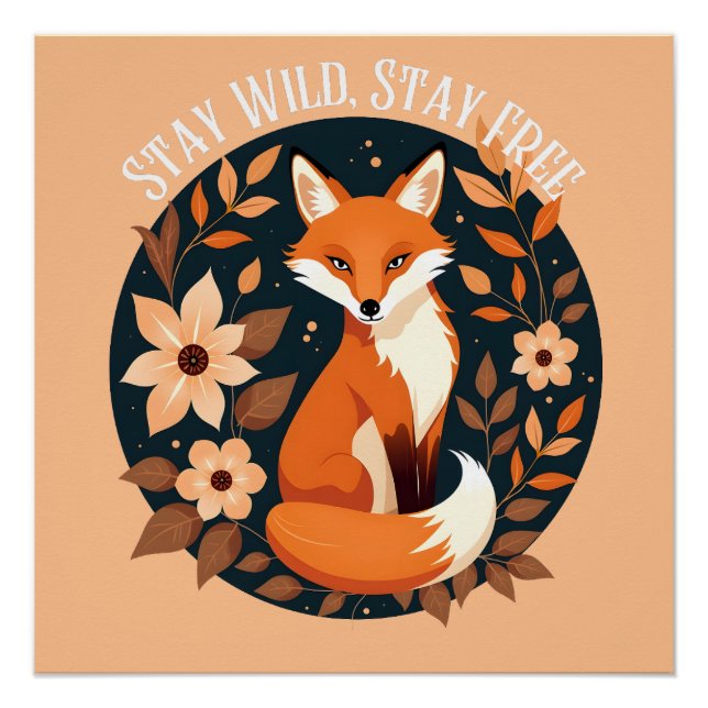 Poster Boho Fox "Stay Wild, Stay Free" Woodland Design (Devant)