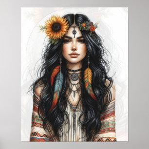 Poster Boho Girl IA Art Mode Bohème