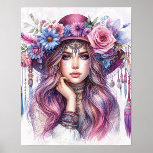 Poster Boho Girl IA Art Mode Bohème