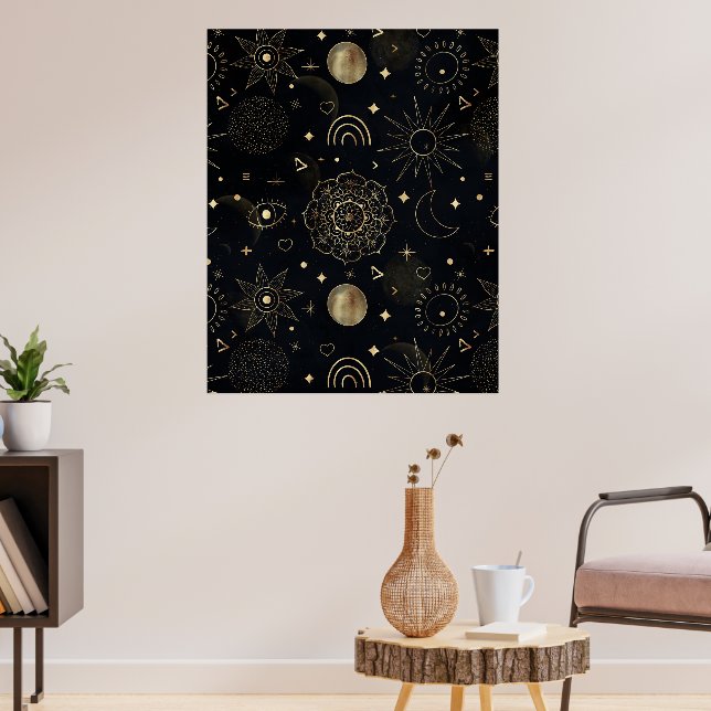 Poster Boho Gold Space doodles Black Design (Salon 3)