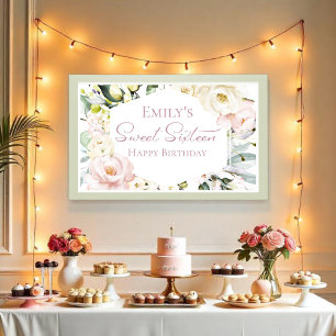 Poster Boho Green Floral Frame Sweet sixteen bannière
