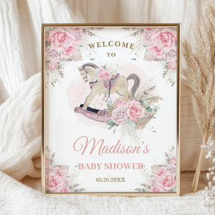 Poster Boho Herbe des Pampas Fleur Rose Cheval à Bascule 