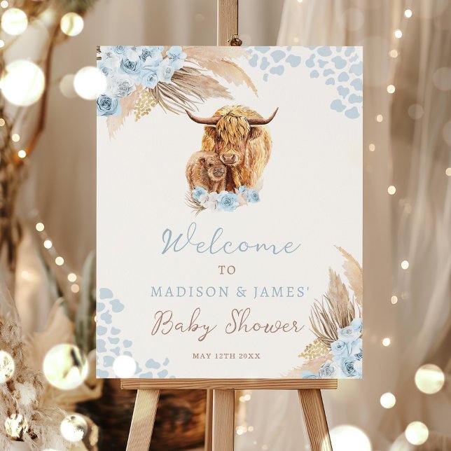 Poster Boho Holy Cow Pampas Grass Boy Baby shower Bienven (Créateur téléchargé)