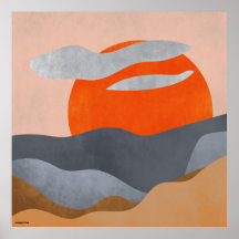 Boho hygge mur art coucher soleil paysage abstrait