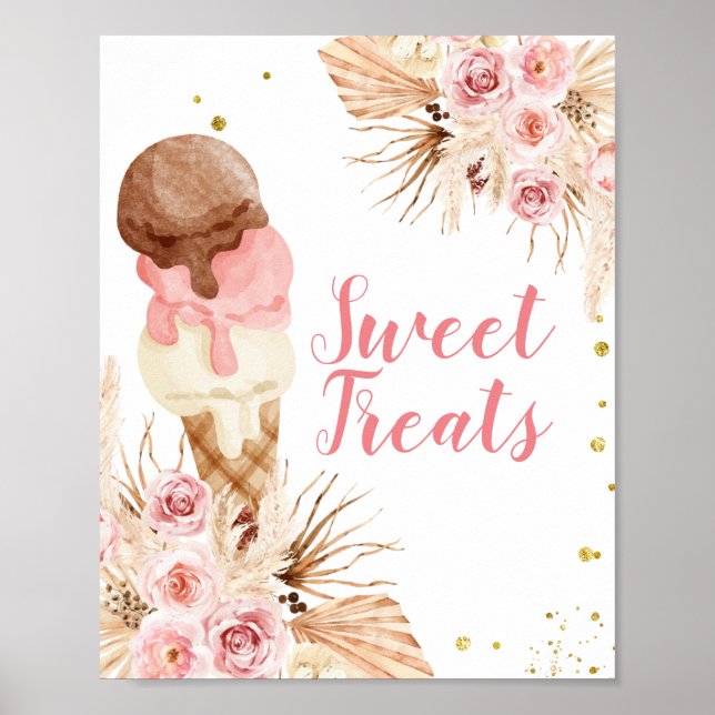 Poster Boho Ice Cream aquarelle Sweet Traitements signe (Devant)
