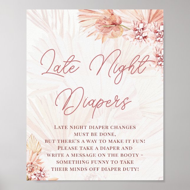 Poster Boho Late Night Diapers Blush Baby shower Sprinkin (Devant)