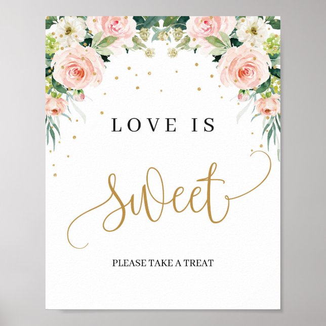 Poster Boho love est signe doux rose pâle vert fleuri ros (Devant)