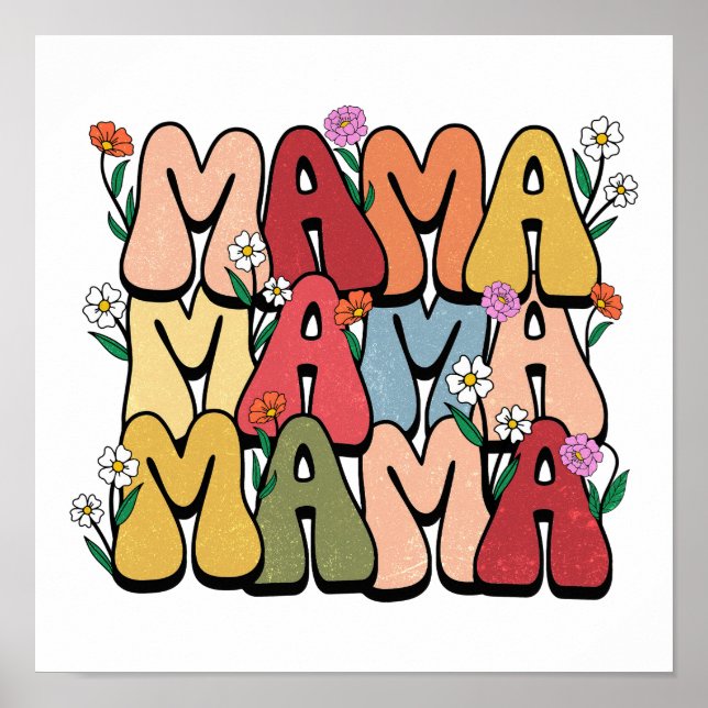 Poster Boho "Mama" Stacked Typography (Devant)
