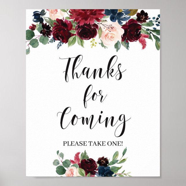 Poster Boho marine bordeaux rose vif merci d'être venu (Devant)