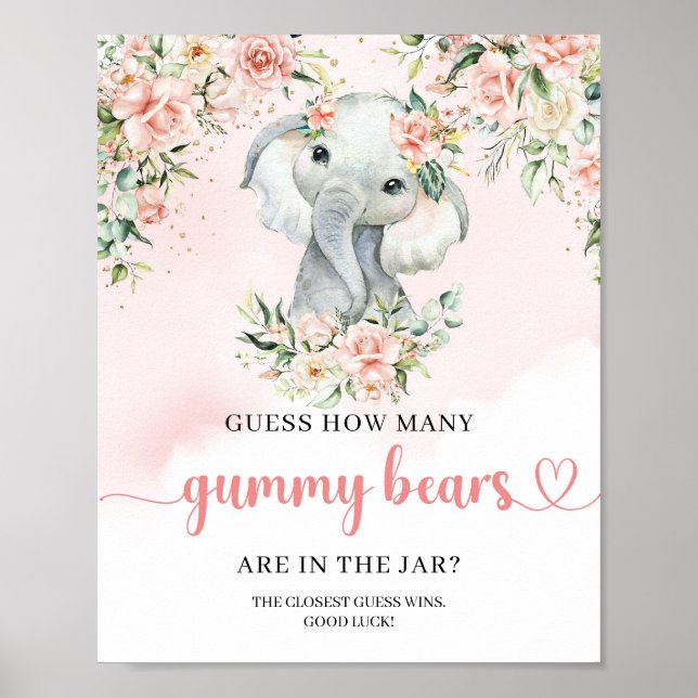 Poster Boho mignon éléphant bébé Devine combien d'ours de (Devant)