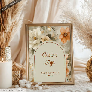 Poster Boho Minimaliste Fleurs Orange Brûlé Ivoire Sage